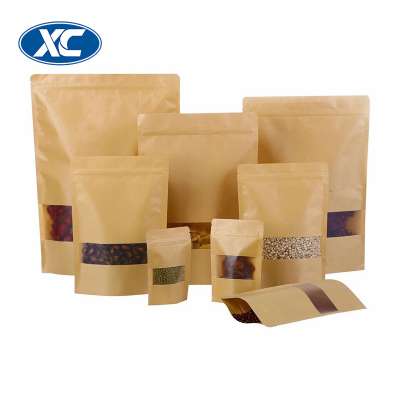 different size stand up pouch resealable snack cookie food kraft paper bag with matte window and zipper